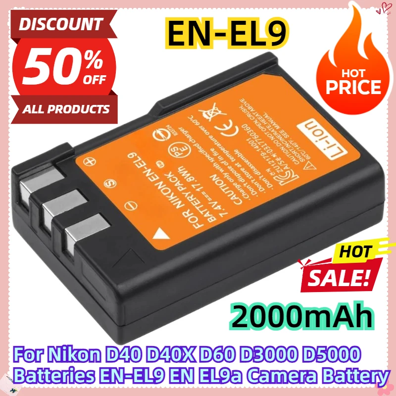 For Nikon D40 D40X D60 D3000 D5000 Batteries EN-EL9 EN EL9 EN EL9a Camera Battery