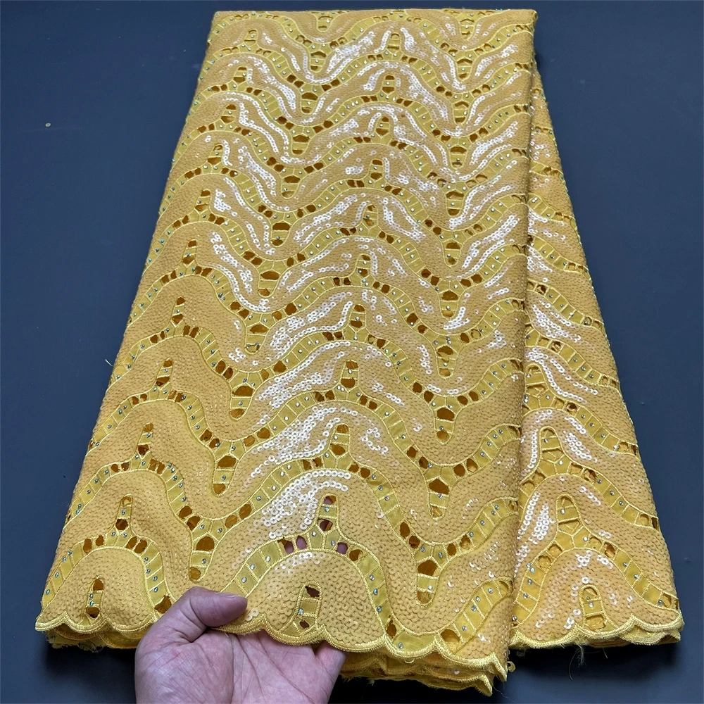 2026 High Quality African Nigerian Lace Fabric Embroidery Tulle Pure Wedding Party Dress Guipure SequinsFor Sewing Beads 5yards