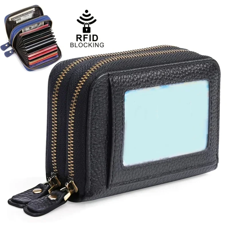 PU Leather Men Women Card Holder Small Zipper Wallet Solid Coin Purse Accordion Design Rfid ID Business Credit Card Bags