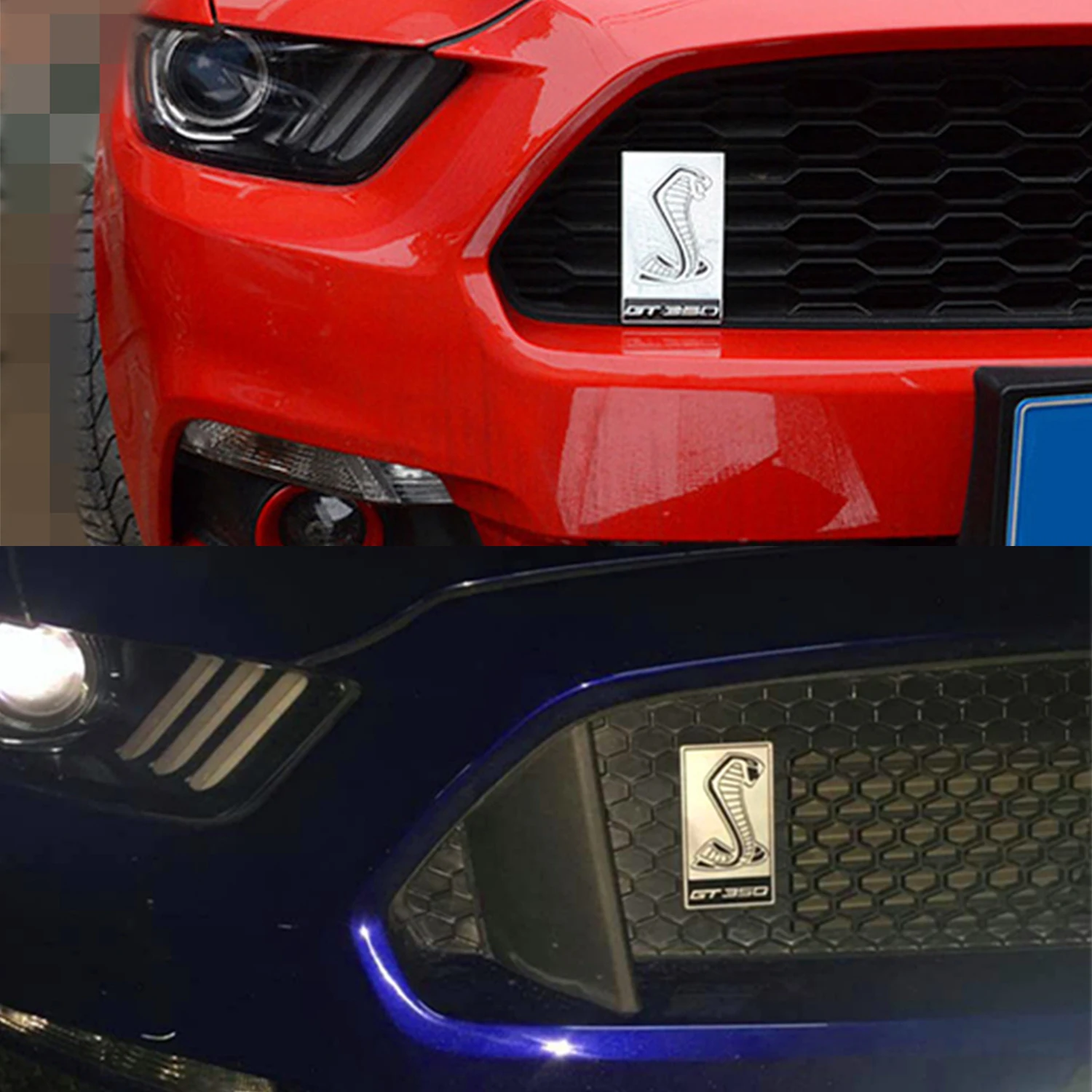 Car Front Grille Badge Grill Decoration for Ford Mustang 2015-2023 GT350 Emblem Trim Car Style Exterior Accessories Red Metal