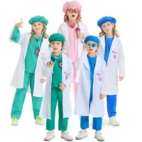 Child Kids Surgeon Doctor Costume Uniform Scrub Suit Coat for Boys Girls 3 Color Role Play Medical Kit