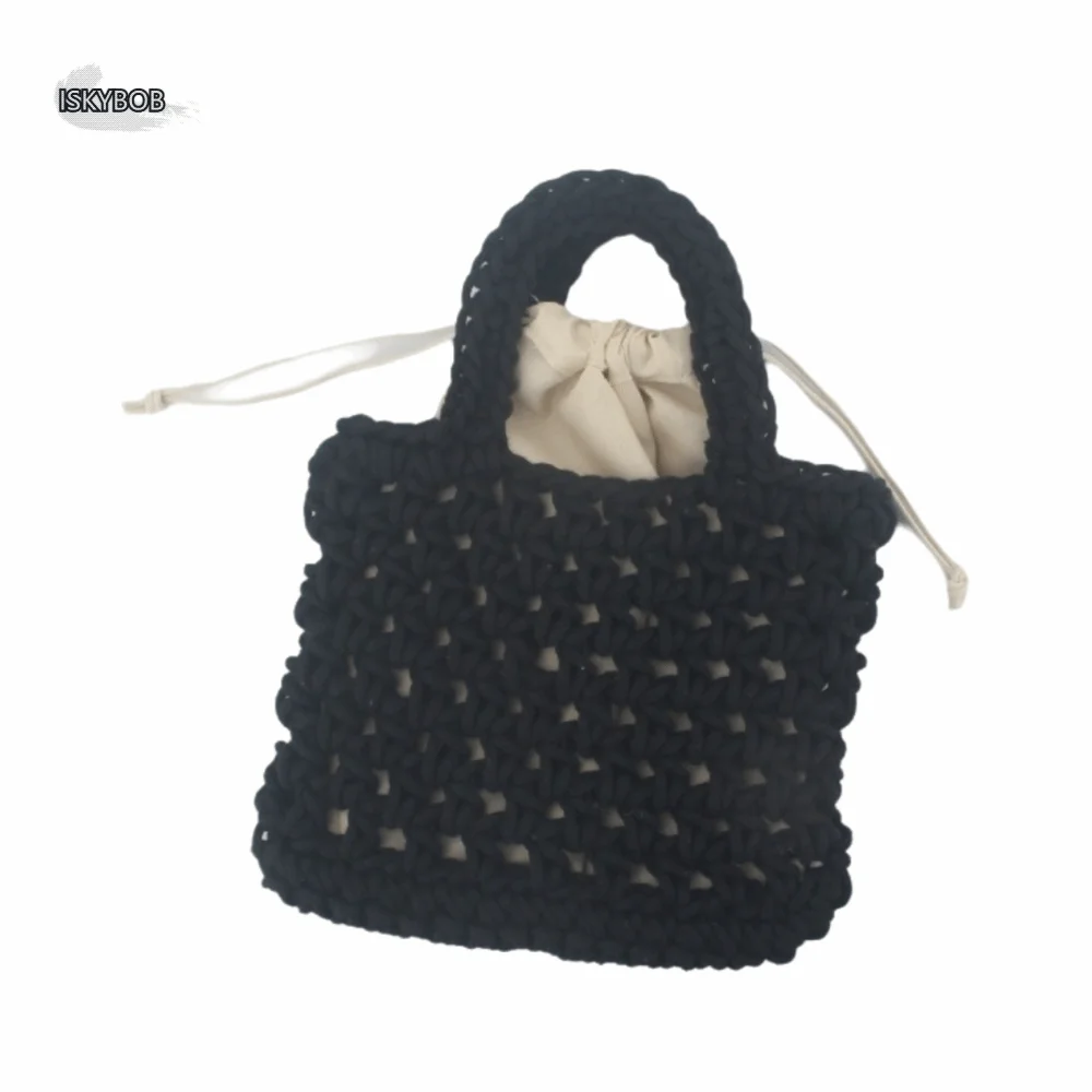 

Bohemian Crochet Knitted Bag Mini Open-Weave Fishnet Woven Tote Handbag Eco-Friendly Exquisite Hollowed Out Beach Bag Students