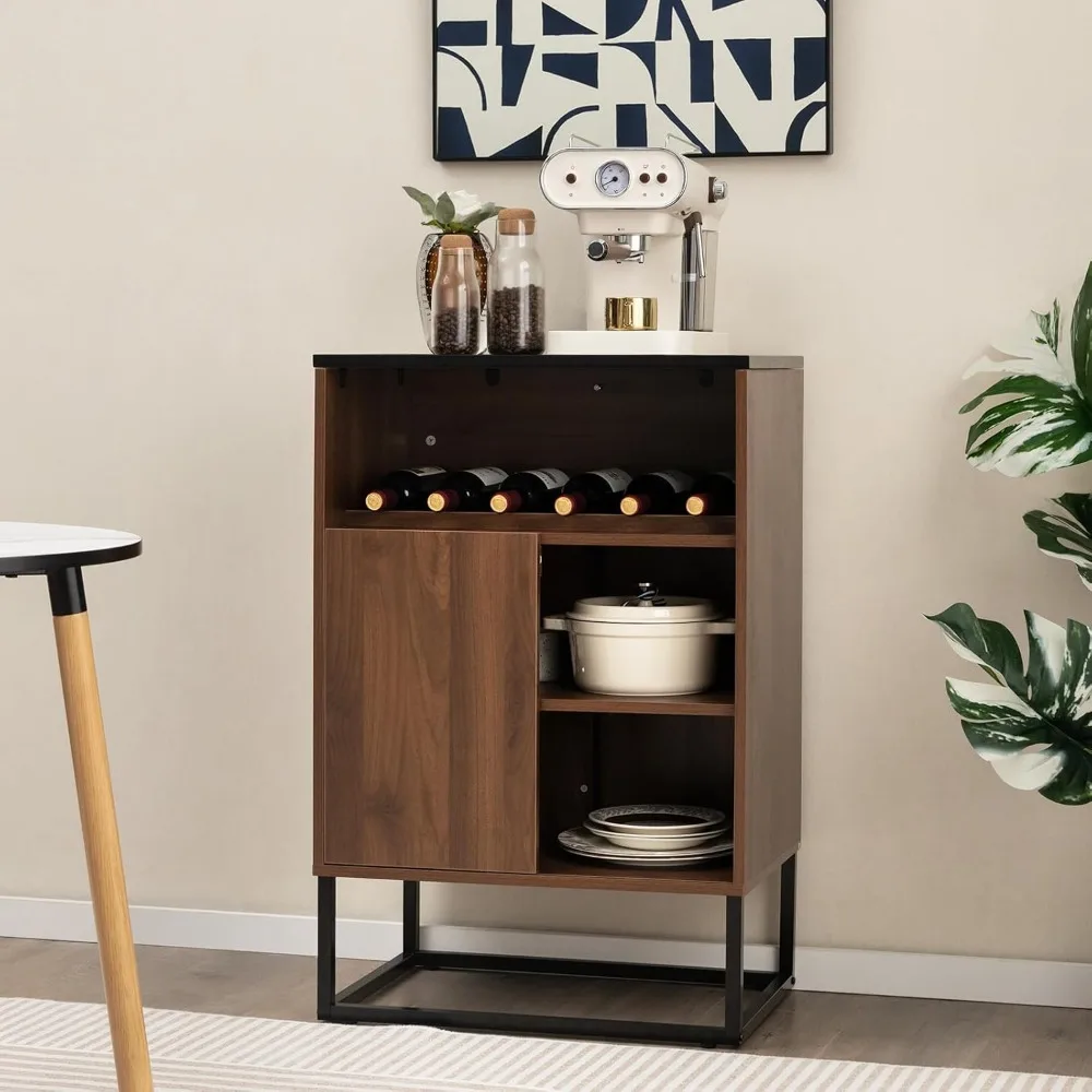 Petite buffet avec plateau en verre trempé, pieds réglables, porte coulissante et design autoportant