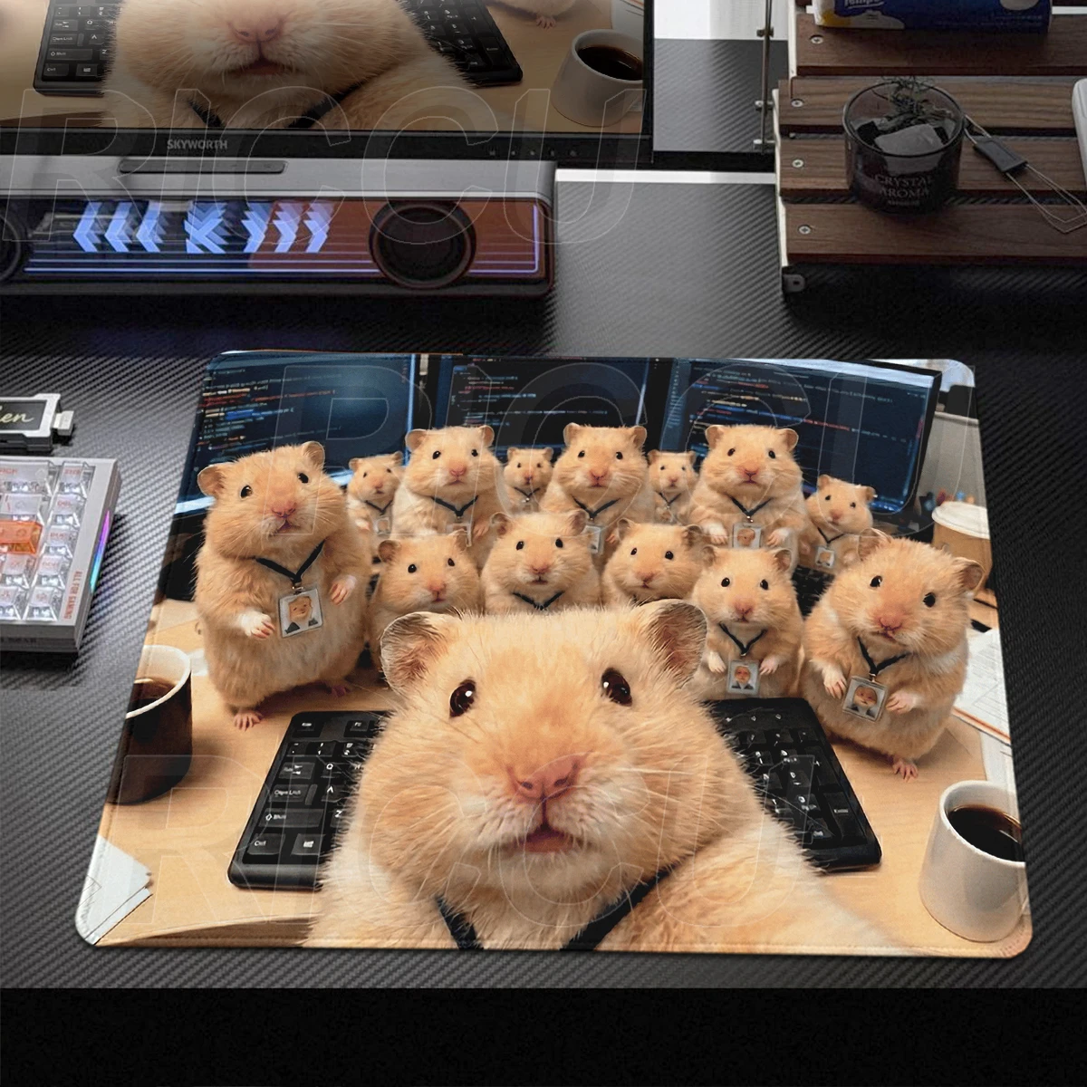 Cute Anime Desk Mat Funny Office Hamster Mouse Pad Non-Slip Gaming Keyboard Mousepad PC Accessories Table Decoration Cabinet Rug