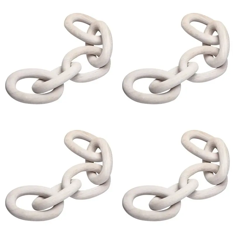 

【HOT ITEMS】4X Wood Chain Link Decor,21.6 Hand Carved Decorative Wood Chain,Contemporary Home Decor For Farmhouse Shelf&Side Tabl
