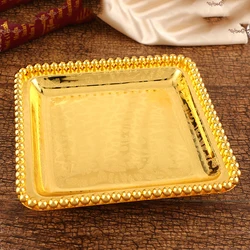 PEANDIM European Classical Golden Snack Plate Fruit Tray Luxury Trinket Tray Wedding Table Nuts Cake Display Home Decoration