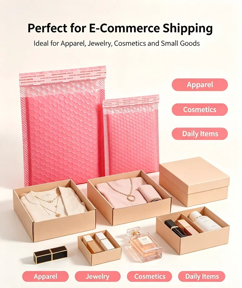 20 Stück rosa Luftpolsterumschläge, wasserdichte Schaumstoff-Luftpolstertaschen, Express-Versandumschläge, selbstklebende Verpackungstaschen, Organizer – Detail 9
