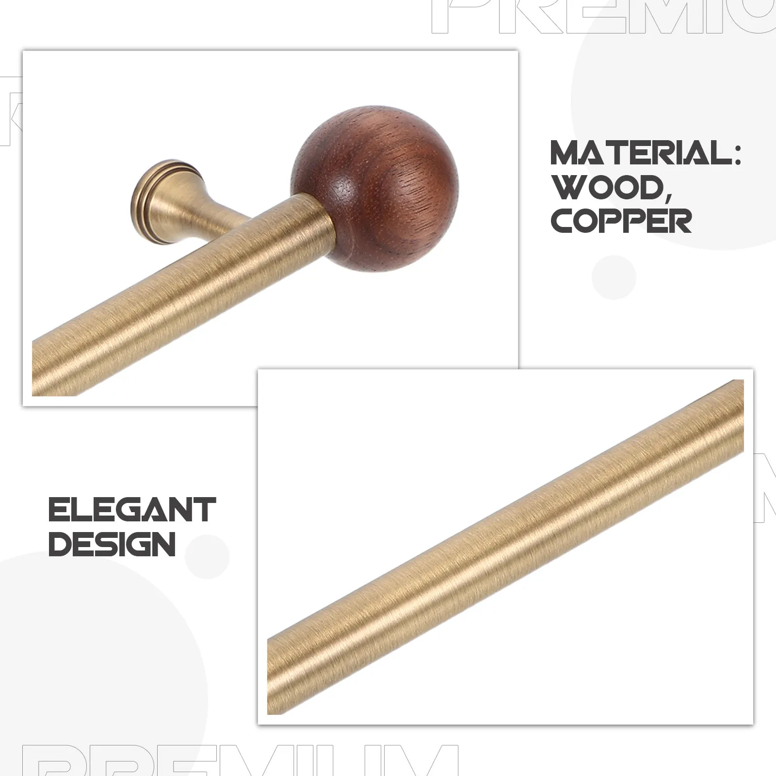 Retro Wood and Copper Cabinet Handle Vintage Dresser Pull for Kitchen Bedroom Wardrobe Drawer 96Mm Center-to-Center Spacing