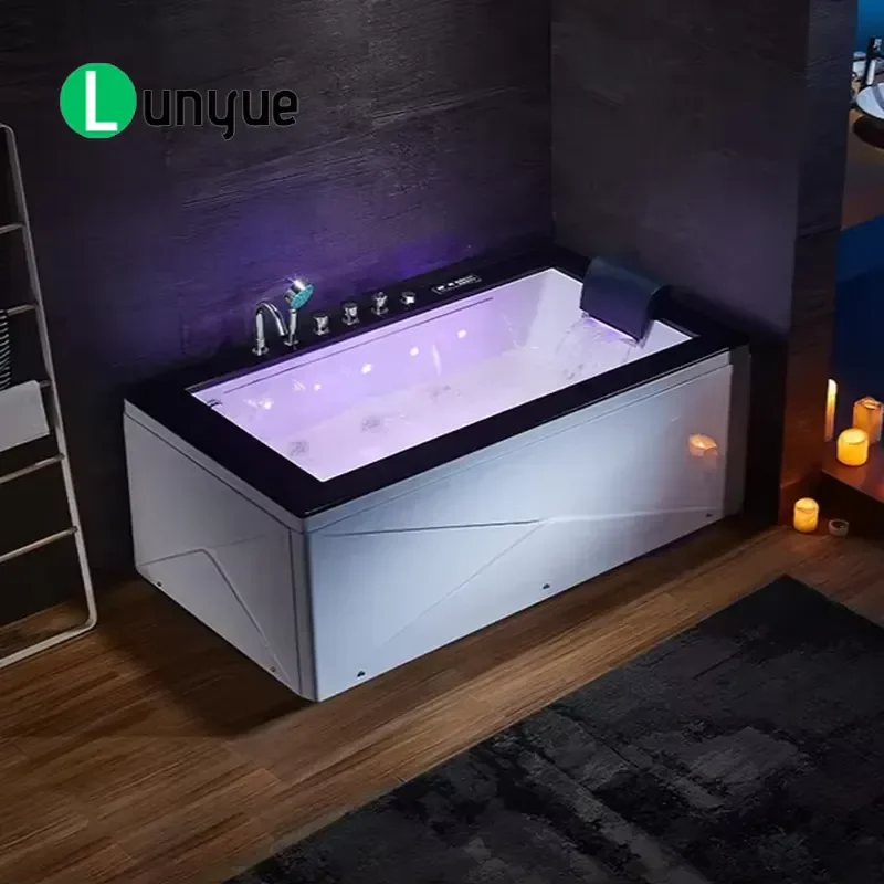 Acrylic Indoor Spa Bath with Wooden Surface and Waterfall Feature for Home Bathroom Relaxation Soaking Tub Hot Sale