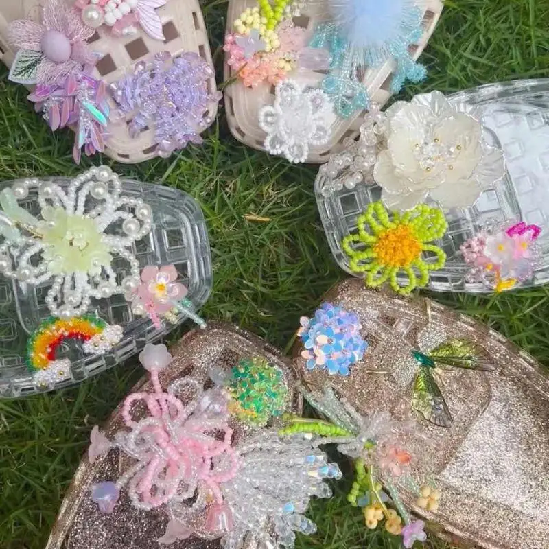 

Красочные жемчужные подвески для обуви с блестками, прозрачные туфли ручной работы с цветком из бисера, обувь с пряжкой и отверстиями, аксессуары для обуви «сделай сам», ювелирные изделия