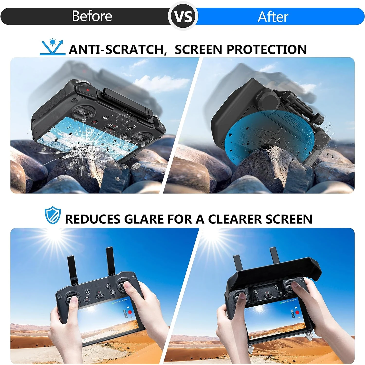 2-in-1 Sun Hood & Joystick Cover for DJI RC Pro Remote Controller Anti-Glare Screen Shade Protective Stick Cap Drone Accessories