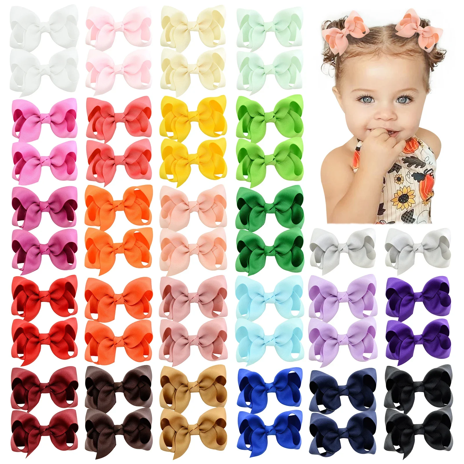 20/30Pcs 3inch Grosgrain Ribbon Hair Bow Clips Set for Baby Girls Hair Accessories Bowknot Hairpin Wholesales Toddler Headgripes