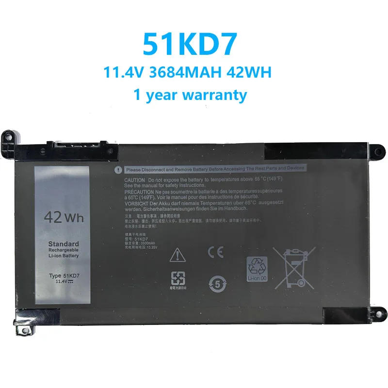 

New Laptop Battery 51KD7 For Dell Latitude E5550,Chromebook 14 3400,11 3181 2-in-1,5190,3189,3180,3100 Series 0FY8XM Y07HK 42Wh