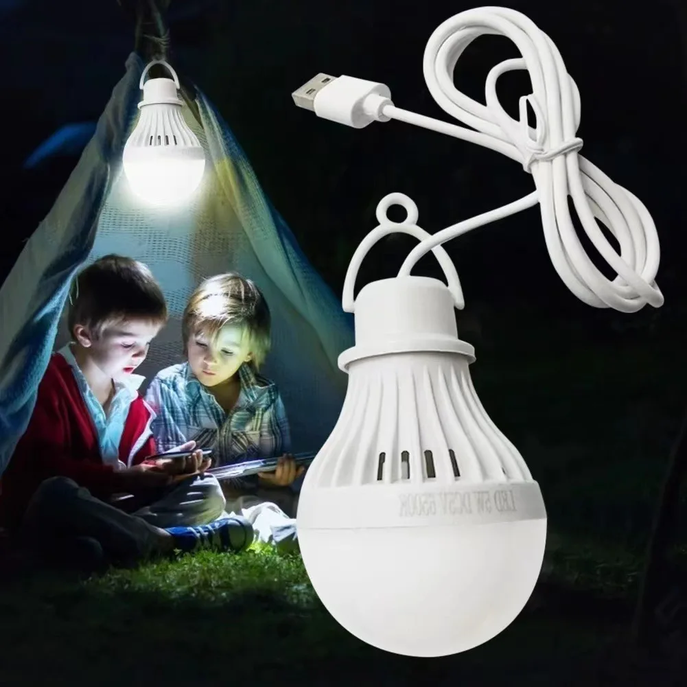 Ampoule USB à économie d'énergie LED, lampe de nuit pour camping et maison, interrupteur à crochet, lumière blanche, 3W, 5W, 7W