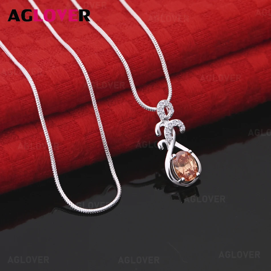 

AGLOVER 925 Sterling Silver Round Inlaid Zircon Pendant Necklace Women'S Retro Personality Accessories Gift Jewelry
