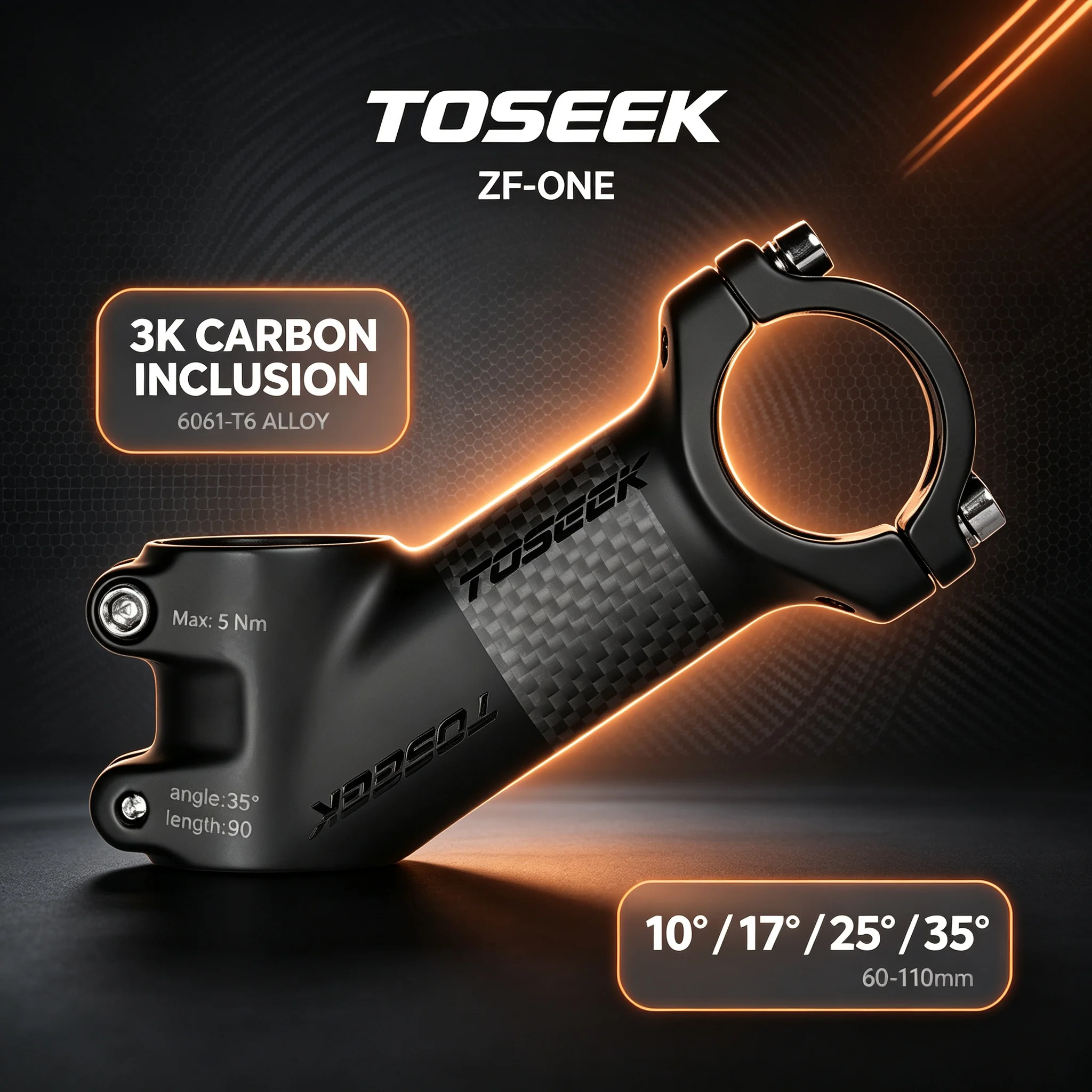 TOSEEK MTB Fahrradlenker-Vorbau 10 17 25 35 Grad Ultraleichter MTB Power Bike Mountain Road Fahrradlenker-Vorbau – Detail 2