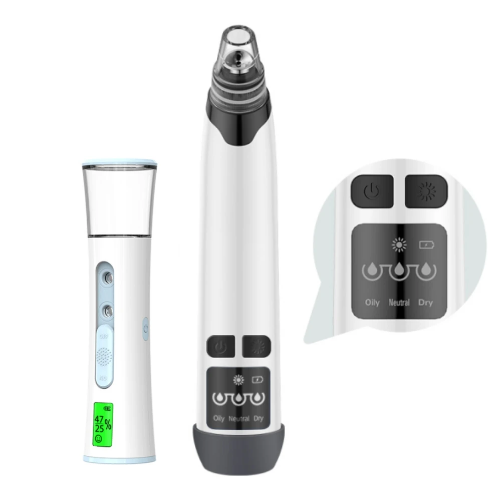 Dispositivo elétrico removedor de cravo e pulverizador de névoa rosto testador de pele conjunto de cuidados com a pele pontos pretos sucção a vácuo rosto limpador nutrir