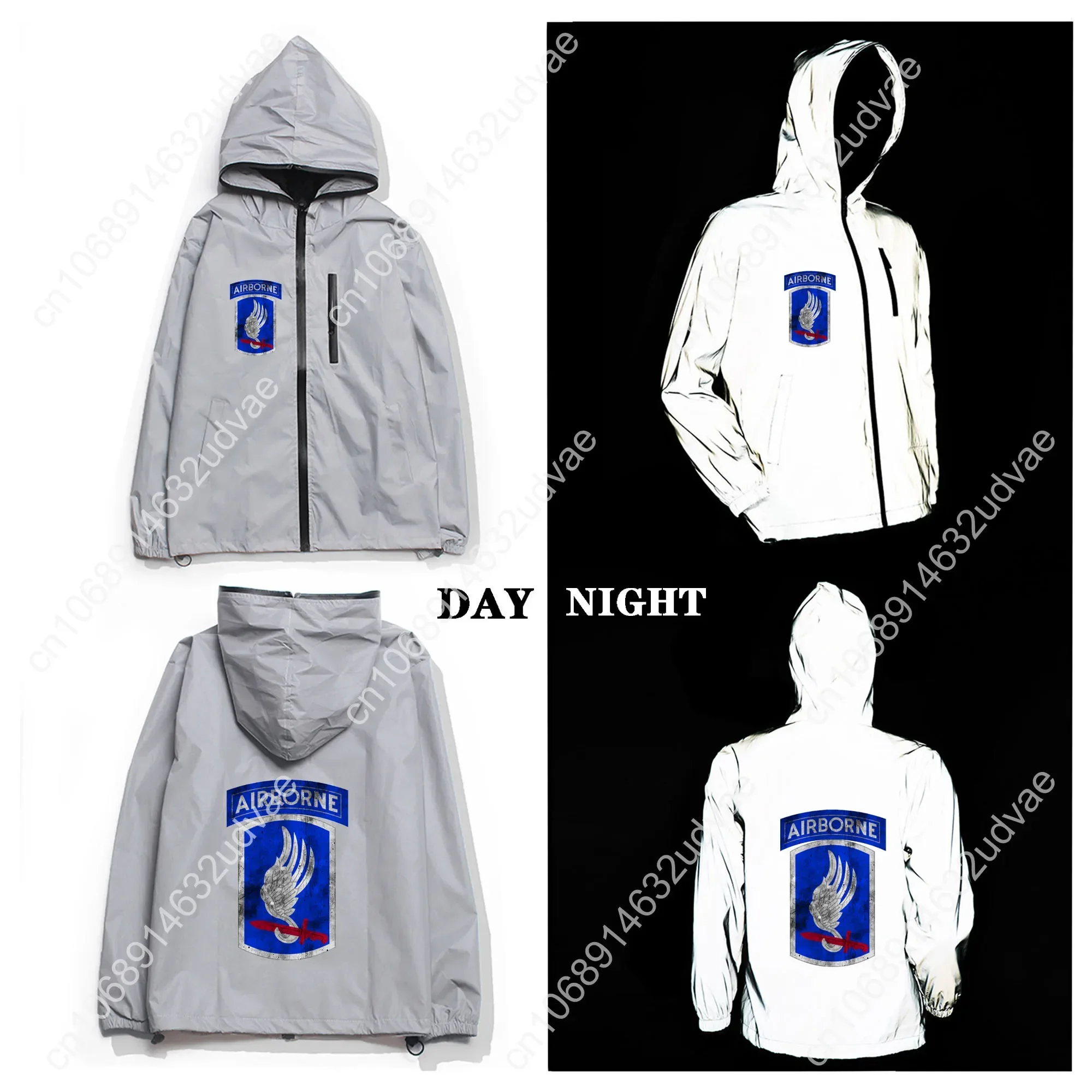 73rd Airborne Reflective Jacket Mens Womens Coat Hooded Windbreaker Runing Pocket Jackets Cycling Zipper Customized Hoodie