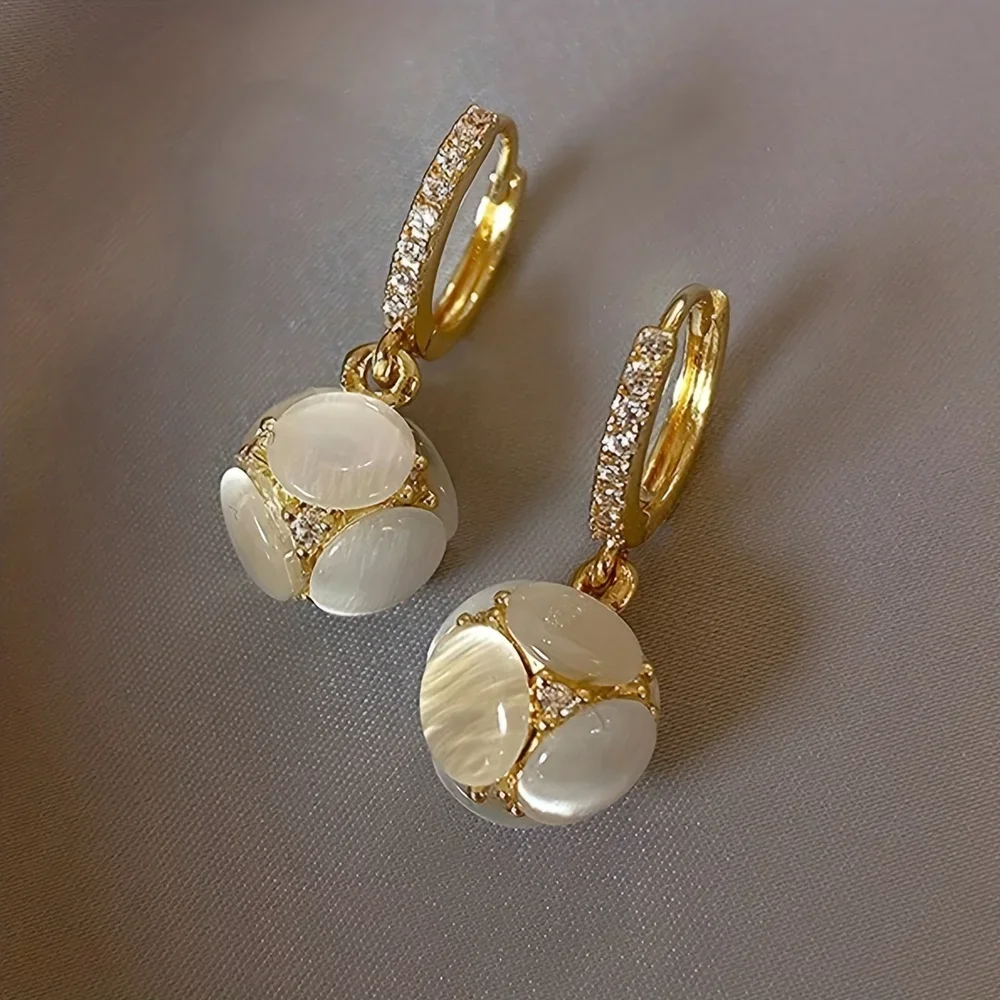 LuxuriousRetro Elegant Artificial Moonstone Dangle Earrings, Ideal for Daily Wear Nniversary Party Gifts, Jewelry, Niche Style H