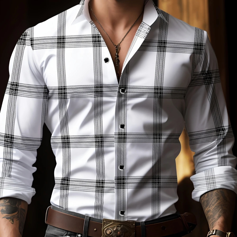 

Men's Long Sleeved Shirt Retro Shirt Checkered Pattern Printed Men's Button Up Shirt Daily Casual Men's Fashionable Lapel Shirt