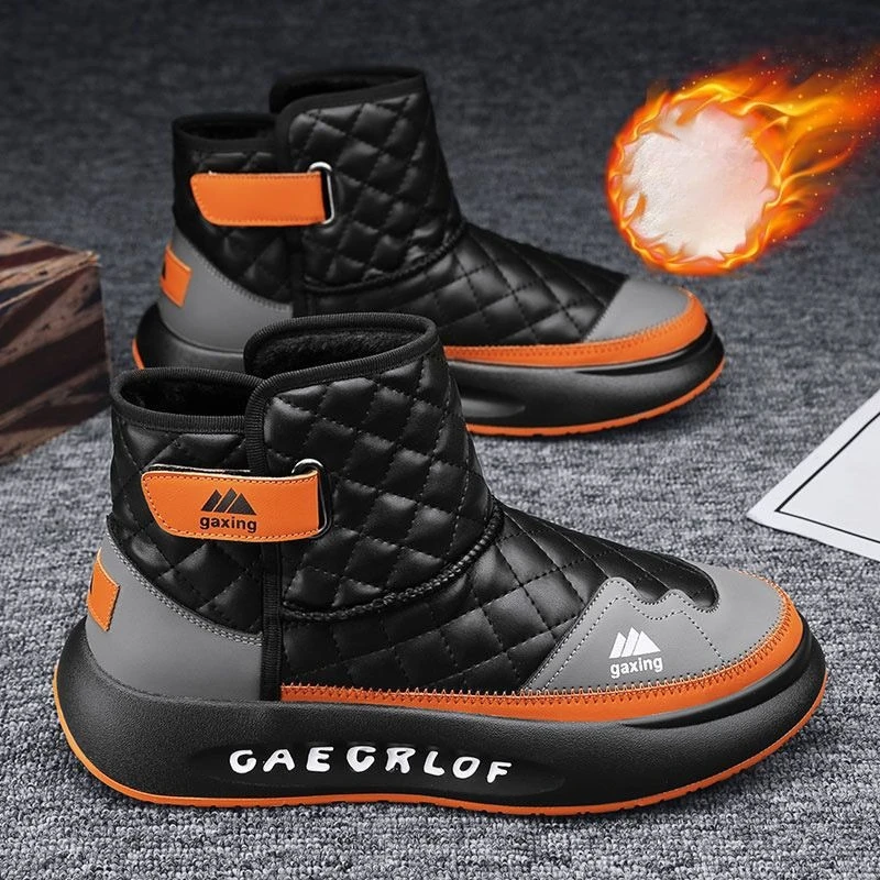 

Winter New Thick Soled Men's Boots Leather Waterproof and Anti Slip Snow Boots Thick Plush Warm Men's Outdoor Ankle Boots