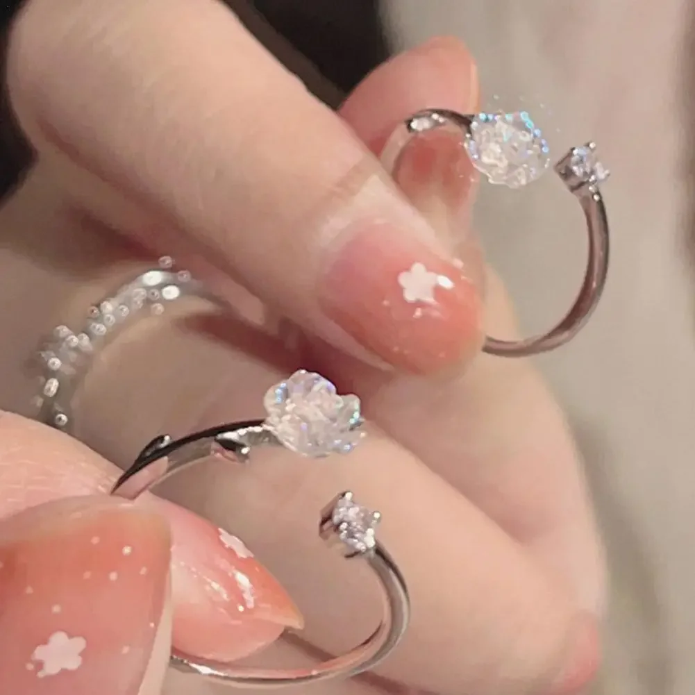 Luxury Zircon Flower Opening Rings for Women Cubic Zirconia Rose Blossom Tulip Adjustable Finger Wedding Jewelry