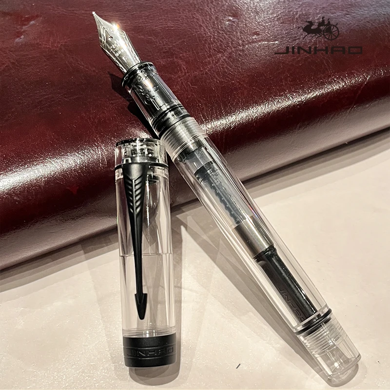 Jinhao 100 Back to School Students Teachers Office Calligraphy Art Pen, Transparent Black Fountain Pen
