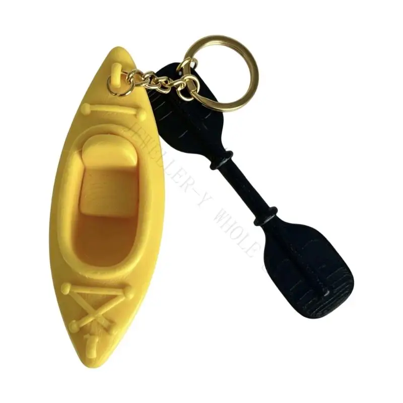 R7UF Mini Kayak Charm Keychain with Connector Chain, PET PLA Decorative Ring for Keys, Backpacks, Zippers, and Carry Bags