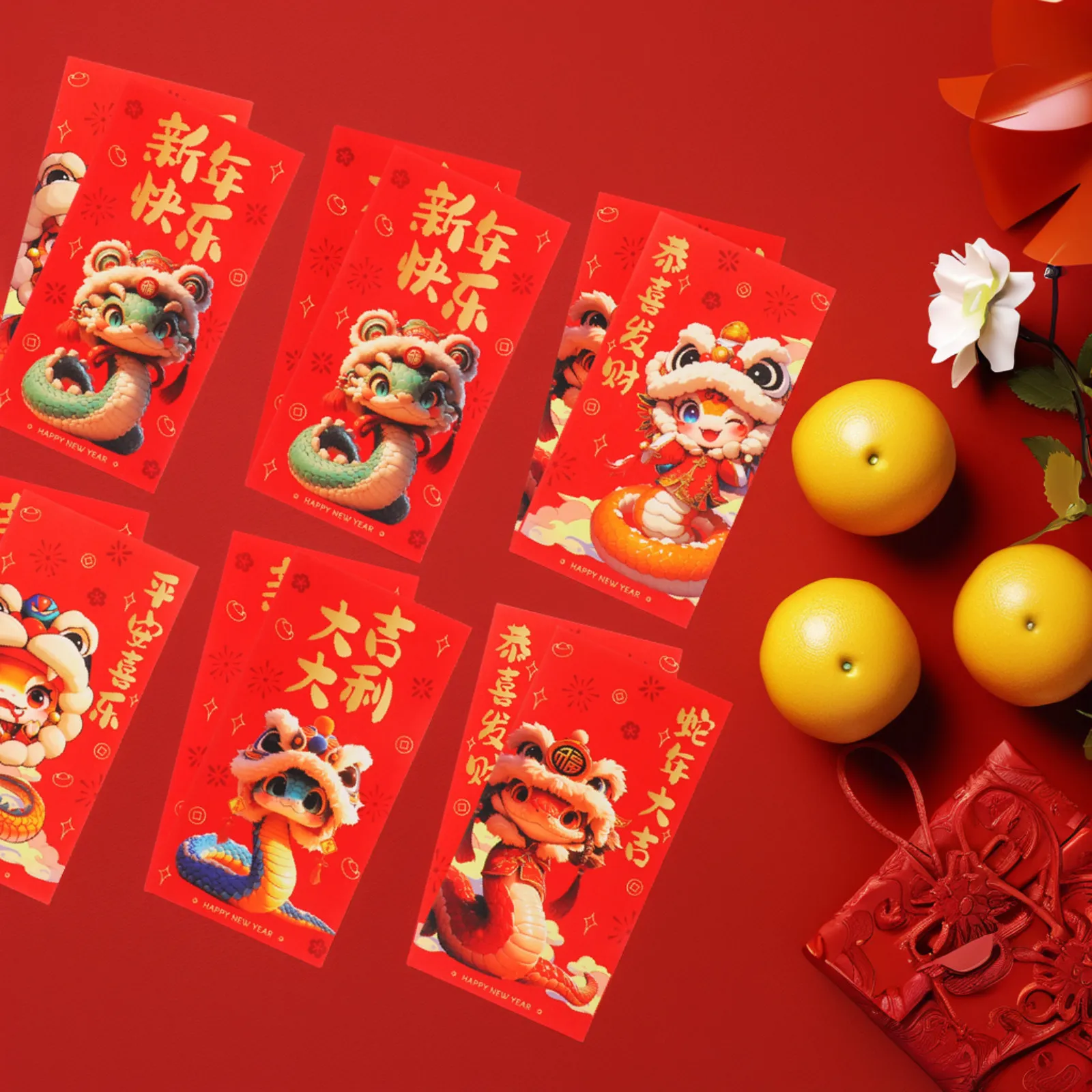 20Pcs Snake Chinese Hongbao 2025 Red Envelopes Lunar New Year Lucky Money Packets Lion Dance Symbolism Thick Paper Festive view 6