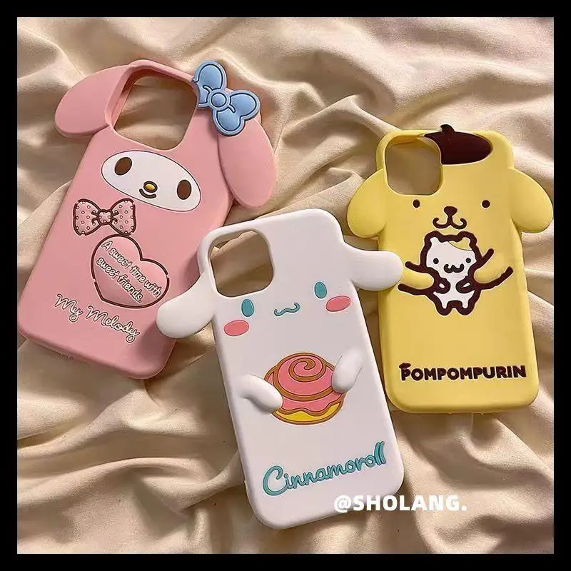 Sanrio Cartoon 3D Cinnamoroll My Melody Silicone Phone Case for iPhone 11 12 13 14 15 Pro Max Kawaii All Covered Soft Case Gift