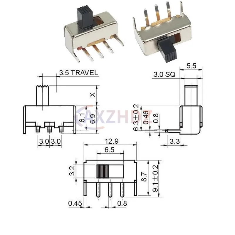 20PCS 1P2T Toggle Switch 90 Degree Handle High 4/5/6/7mm 5Pin SS12F23VG5 50mA 50V DC Curved Needle Slide Switch SS12F23 3Pin
