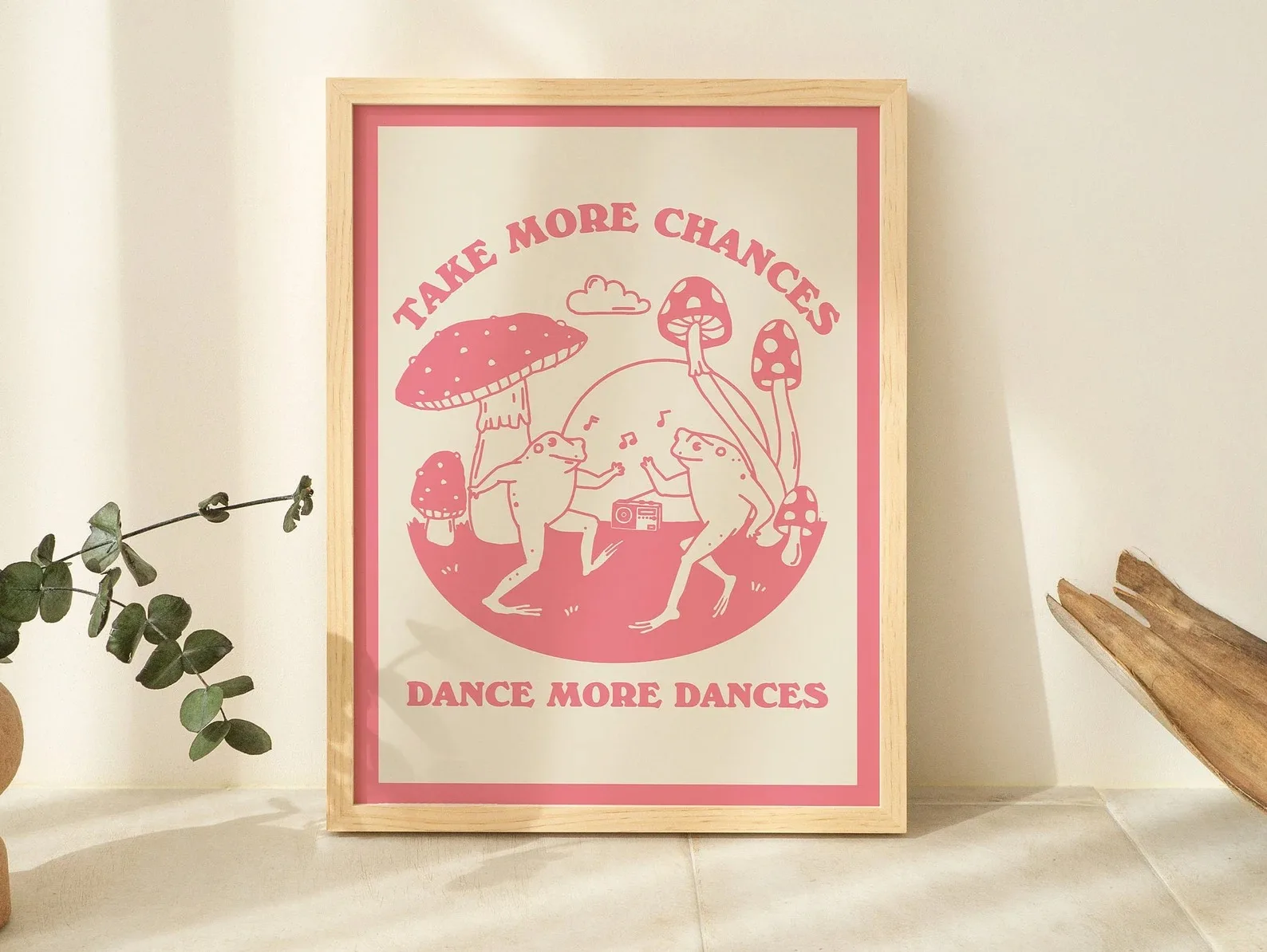 فتاة الضفدع الذاتي الحب قماش المشارك الضفدع الفطر يقتبس إيجابية جدار الفن يطبع لغرفة المعيشة الحديثة الحمام ديكور المنزل