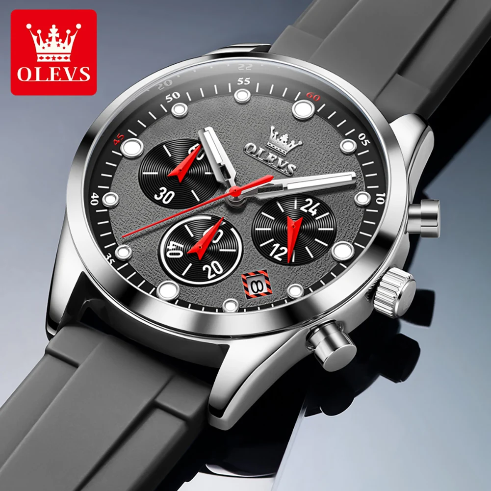 OLEVS Luxury Watch for Men Silicone Strap Waterproof Luminous Chronograph Classic Man Watch Top Original Quartz Men\'s Watch 2024