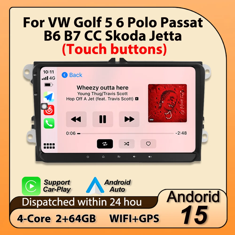 Android 15 9-Zoll IPS-Bildschirm Autoradio für Volkswagen Passat B6 B7 Golf 5 6 Polo Jetta Skoda Carplay BT Zentraler Multimedia-Player