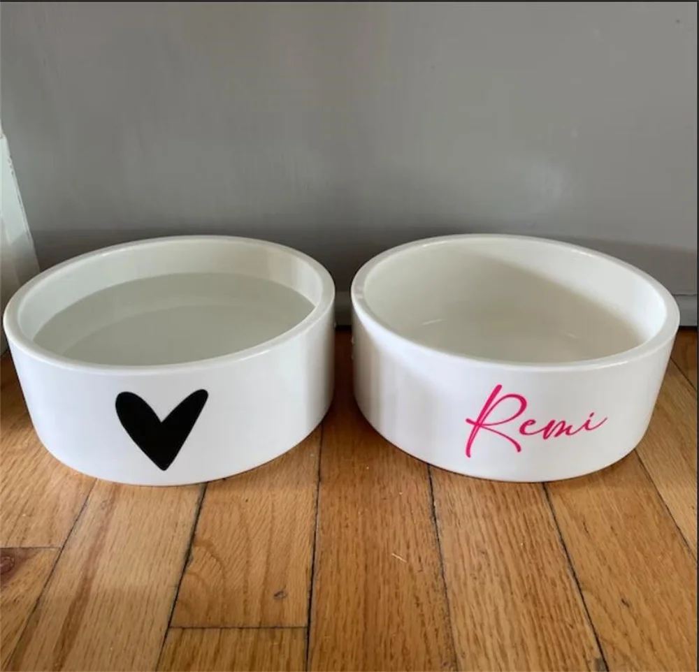 Dog Food Bowl or Bowl Set, Ceramic Pet Bowls, Cute Heart Cat Bowl, Custom Cat and Dog Food Bowl