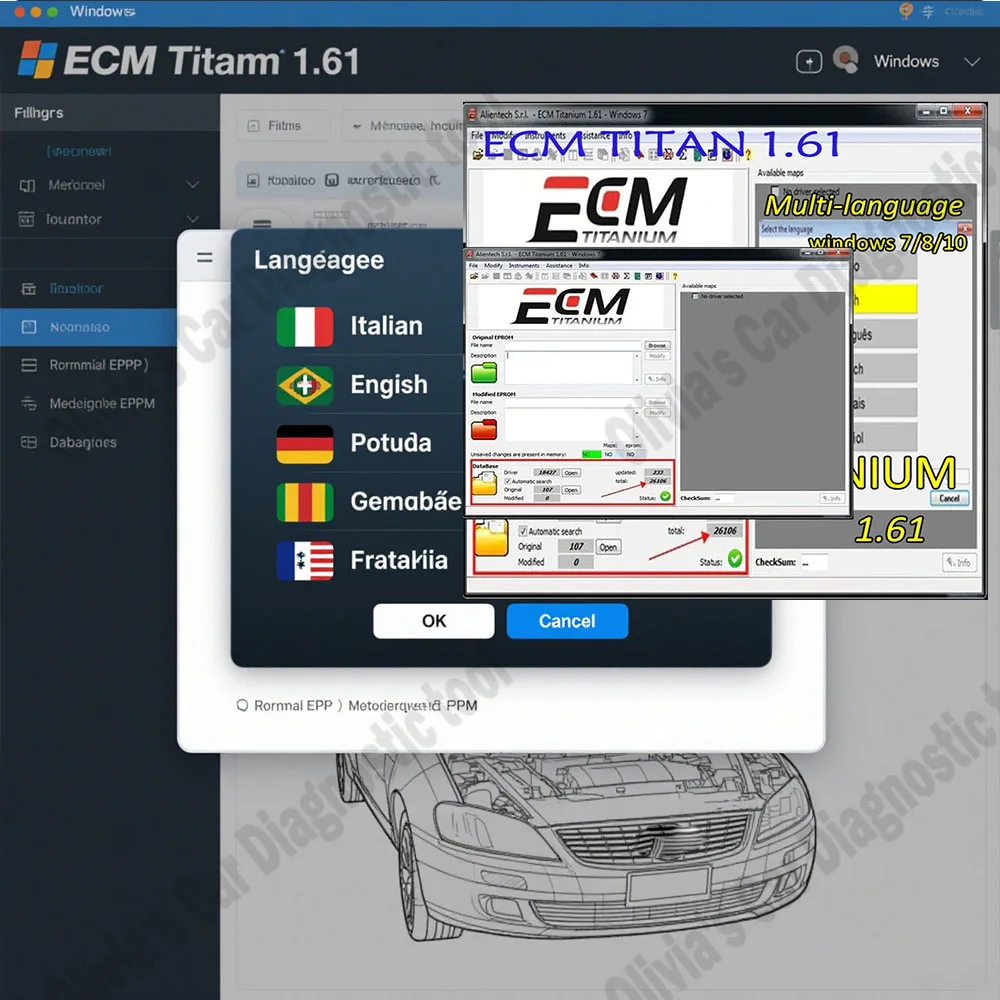 

New ECM TITANIUM 1.61 obd2 scanner With 26000 + Driver ECM 18259 + Drivers for ecu Car accessories tool Send link for windows 10