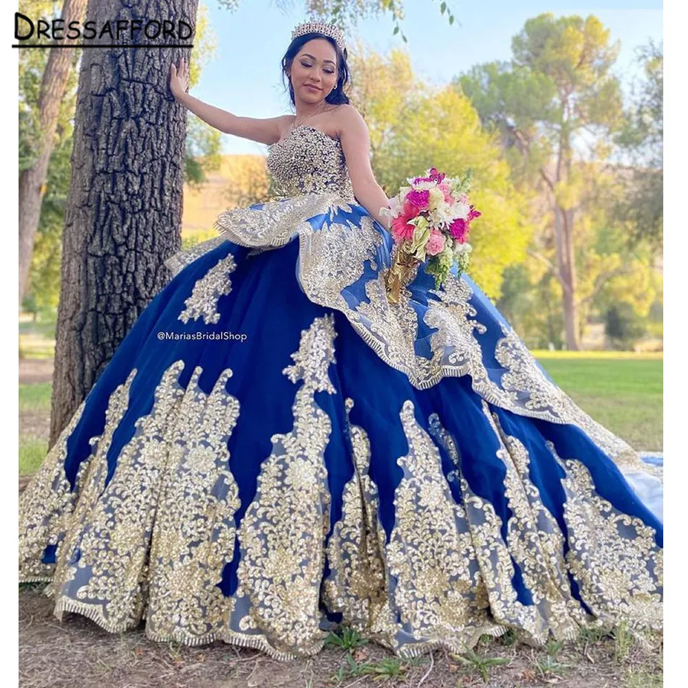 Gaun Quinceanera Sweetheart Biru Royal dengan Renda Berkilauan untuk Gaun Formal Pesta 15 "Gaun Pesta 16" Gaun Gaun Putri Ulang Tahun