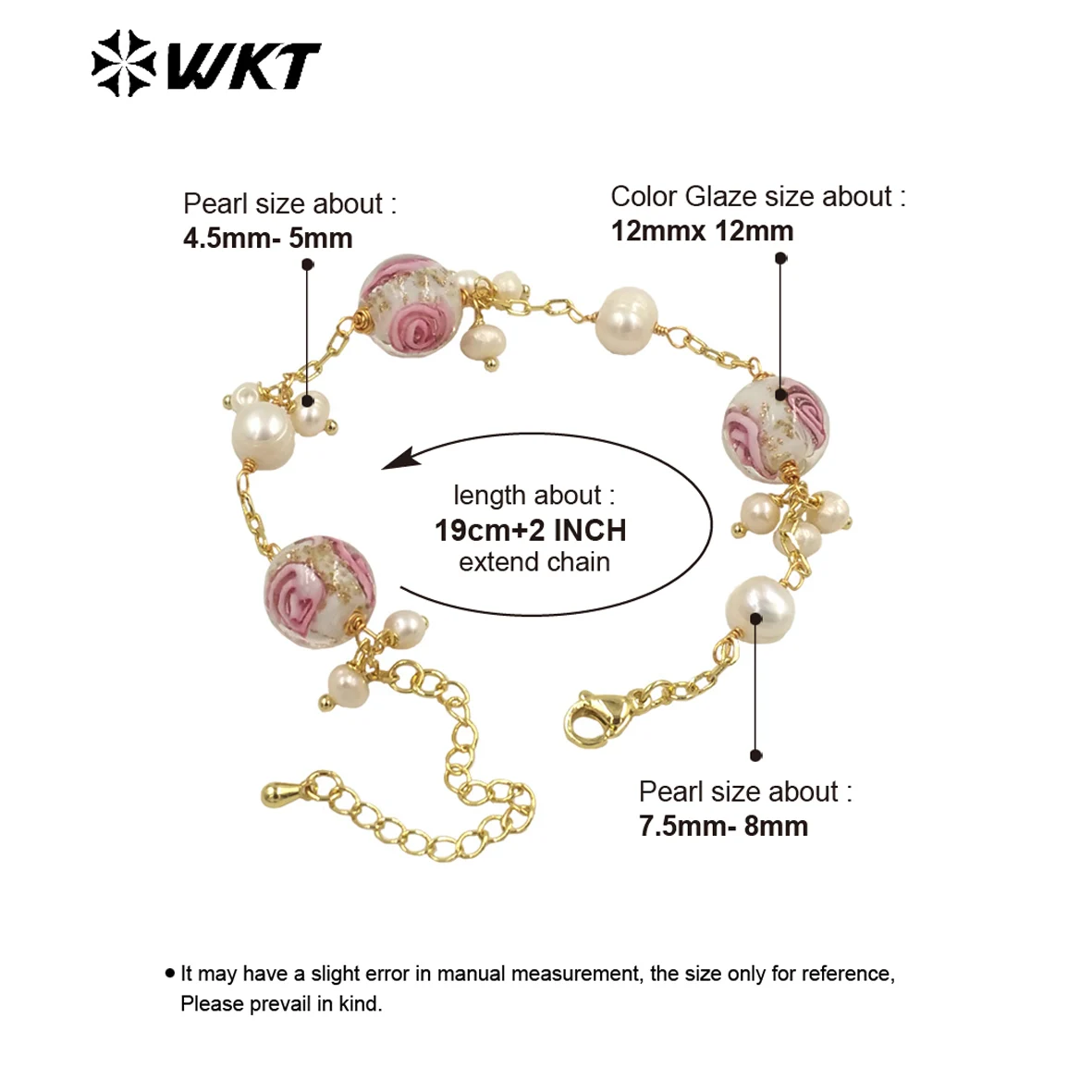 WT-MPB095   WKT 2025 Beautiful Bracelet Colour Glaze & Pearl Women Trend Accessories Jewelry New Selling Adjustable