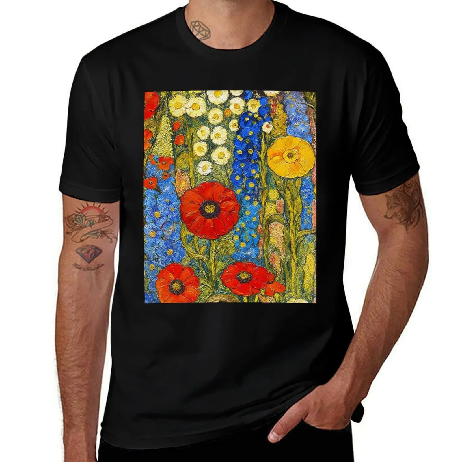 

Gustav Klimt Flower Garden T-Shirt Short sleeve tee tshirts personalised croswit shirt man Men's t-shirt
