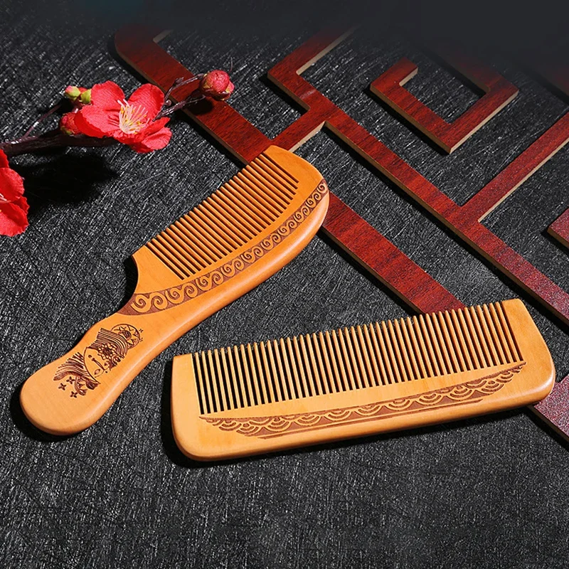 Natural Peach Wood Hair Comb Close Teeth Anti-static Head Massage Hair Care Wooden Combs Tools Beauty Accessories