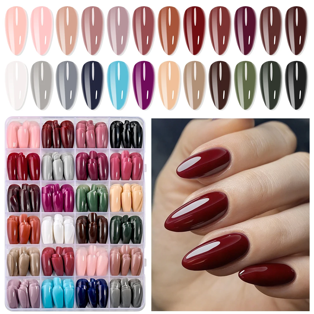 288個/箱 モランディカラー アーモンド型 付け爪 ノンジェル アクリル フルカバー ネイルチップ ウェアネイル プレスオンネイル DIY マニキュアツール