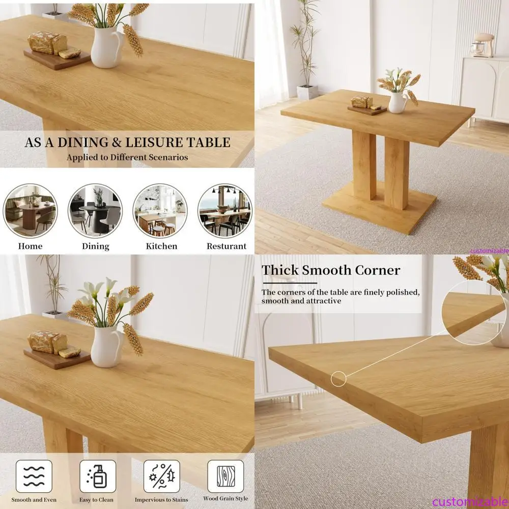 Oak-Finished Rectangular Dining Table for 4, Modern Compact Kitchen Table, Sturdy Design for Home Dining