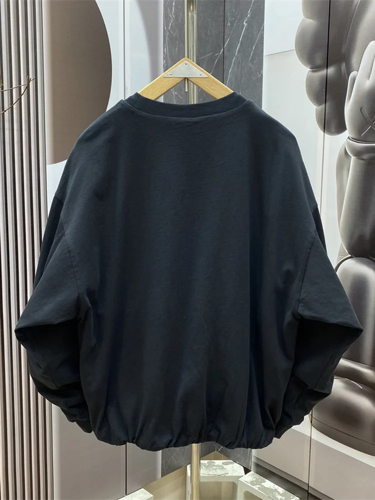 الأمريكية Sle جولة Ne Sweatirt الرجال فضفاض تصميم غير رسمي على الوجهين ارتداء إلكتروني طباعة أعلى تنفس القطن طويل Sve #4