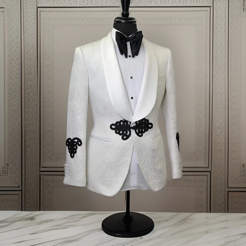 Une pièce Floral Blazer pour hommes Slim Fit blanc Costume veste châle revers sur mesure mariage manteau mâle mode Costume 2022 Une pièce Floral Blazer pour hommes Slim Fit blanc Costume veste châle revers sur mesure m