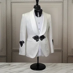 One Pc Floral Blazer for Men Slim Fit White Suit Jacket Shawl Lapel Custom Made Wedding Coat Male Fashion Costume 2024