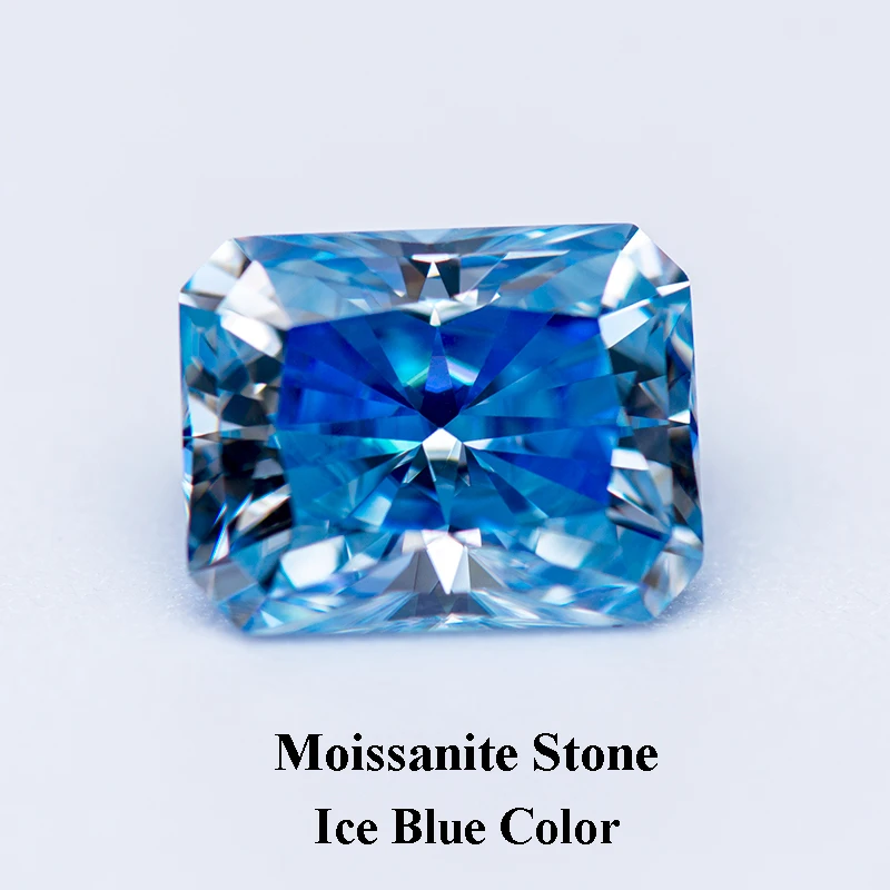 

Moissanite Stone Gemstone Radiant Cut Ice Blue Color Lab Grown Diamond for Charms Woman Diy Jewelry Making with GRA Certificate