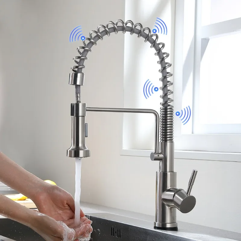 صنبور المطبخ الذكي الذي يعمل باللمس، دوران منزلي قابل للسحب