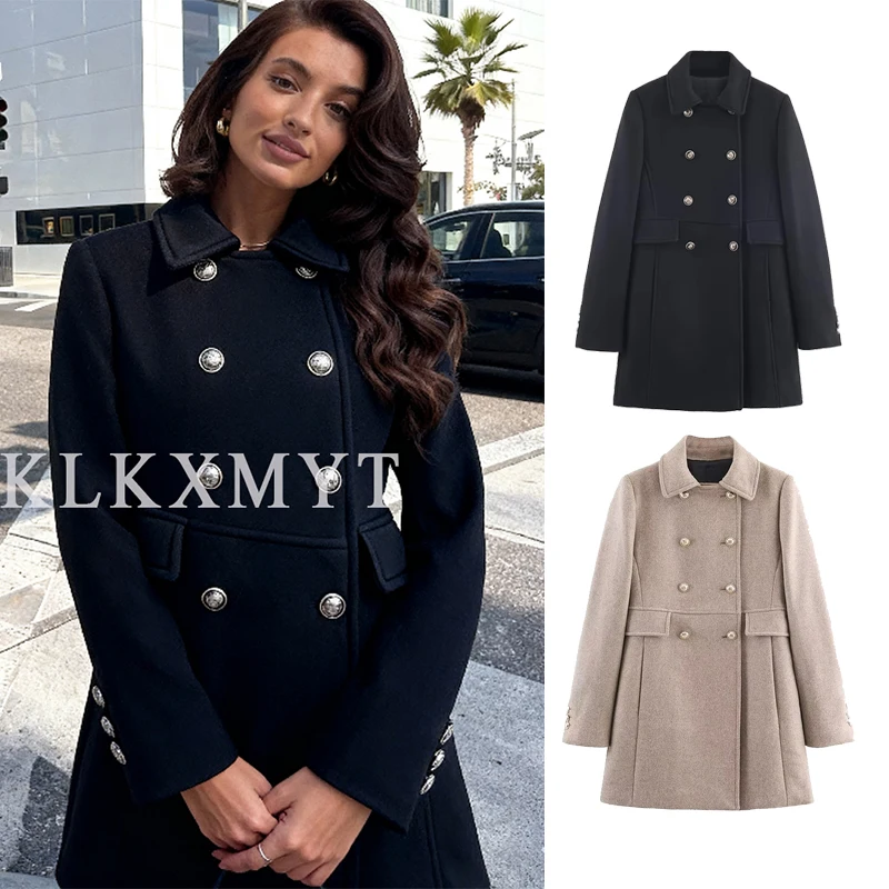 

Women's Autumn Winter Overcoat 2025 New Fashion Laple Long Sleeves Double-Breasted Coat Female High Street Elegant New Coats
