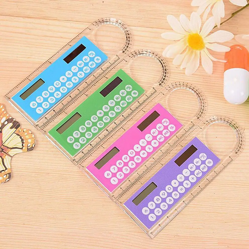 Mini Solar Calculator Scientific Ruler Magnifier Transparent Stationery Student Calculator School Office Supplies