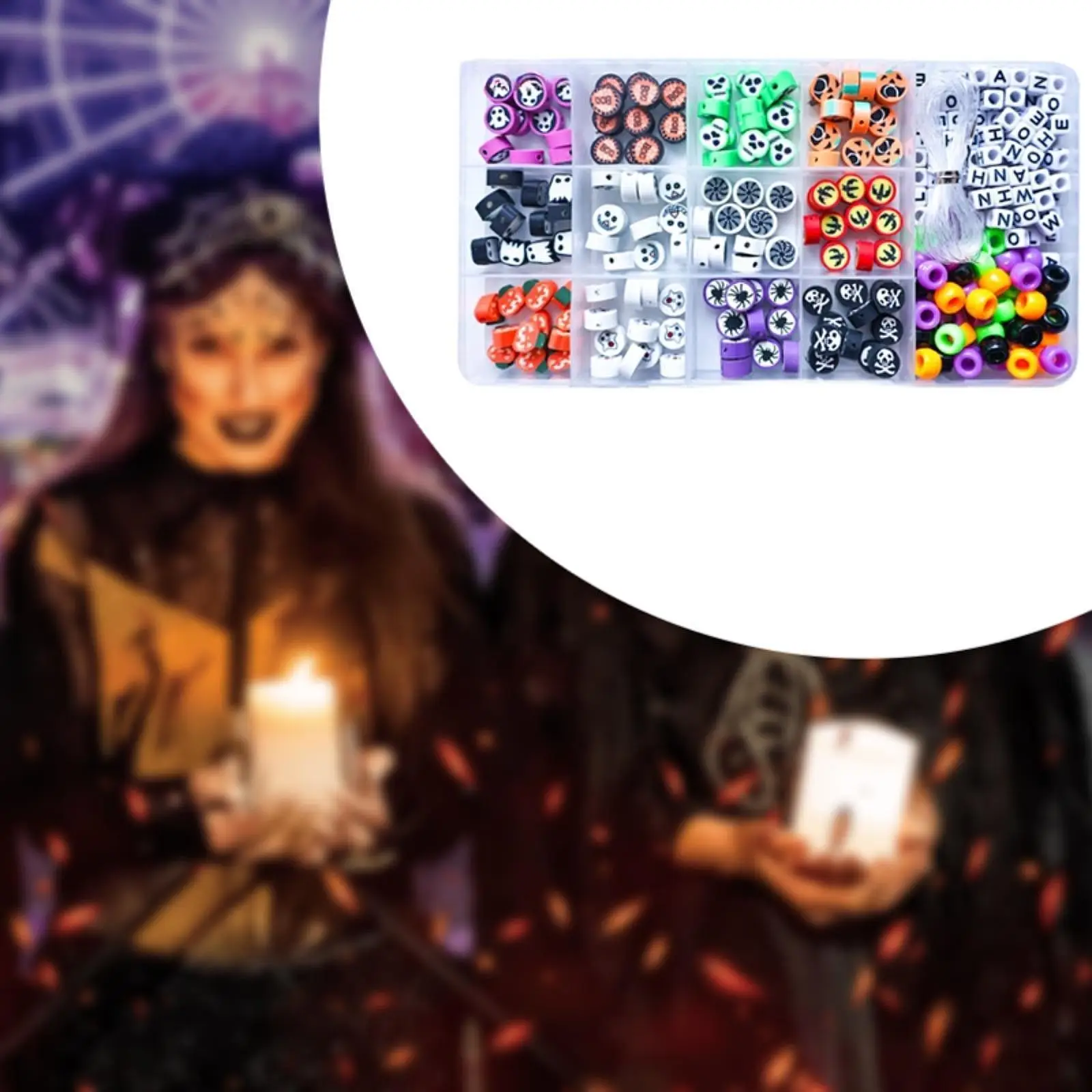 Halloween Resin Bead Assortment Box Jewelry Making DIY Craft Organizer Loose Spacer Beads for Bracelet Necklace Making Supplies